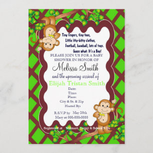 Swinging Monkey Baby Shower Invitations