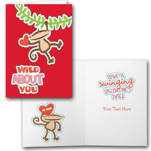 Swinging Monkey Valentine Holiday Card