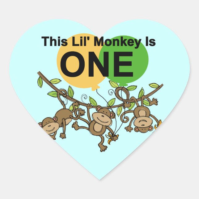 Swinging Monkeys 1st Birthday t shirts and Gifts Heart Sticker (Front)