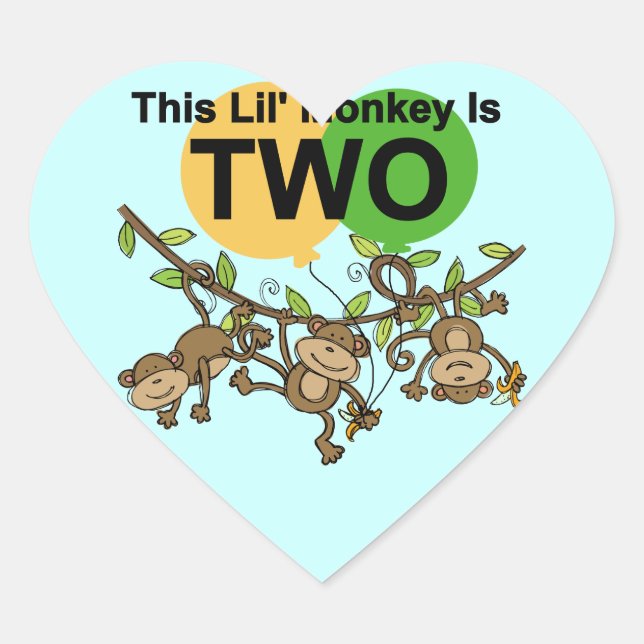 Swinging Monkeys 2nd Birthday T-shirts and Gifts Heart Sticker (Front)