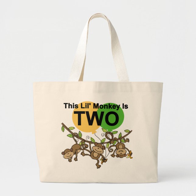 Swinging Monkeys 2nd Birthday T-shirts and Gifts Large Tote Bag (Front)