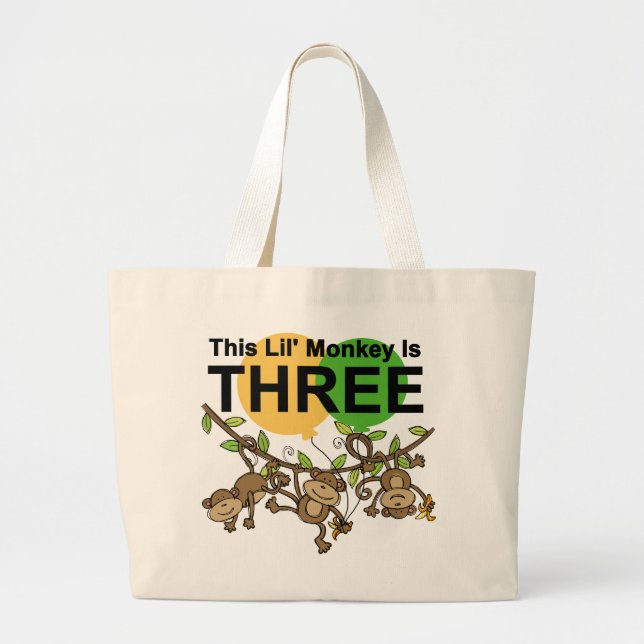 Swinging Monkeys 3rd Birthday tshirts and Gifts Large Tote Bag (Front)