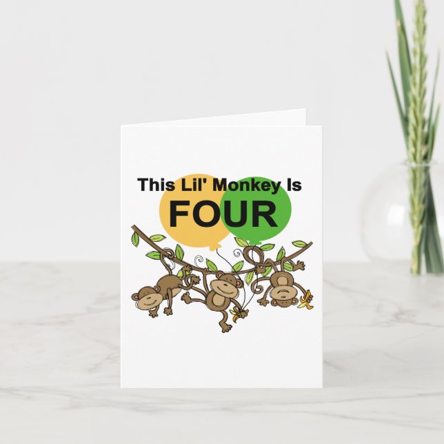 Swinging Monkeys 4th Birthday Tshirts and Gifts Card (Front)