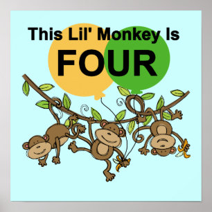 Swinging Monkeys 4th Birthday Tshirts and Gifts Poster