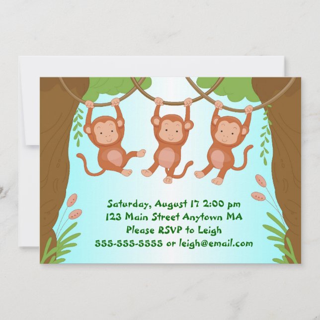 Swinging Monkeys Kid Birthday Invitation (Front)