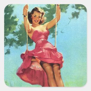 Swinging Pin Up Square Sticker