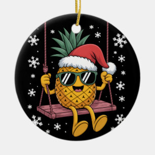 Swinging Pineapple Cartoon Santa Hat Christmas Kid Ceramic Ornament