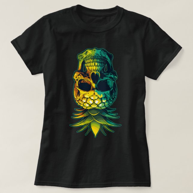 Swinging Pineapple Skull Funny Upside Down Pineapp T-Shirt (Design Front)