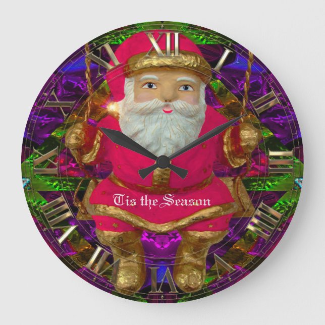 Swinging Santa Round (Large) Wall Clock (Front)