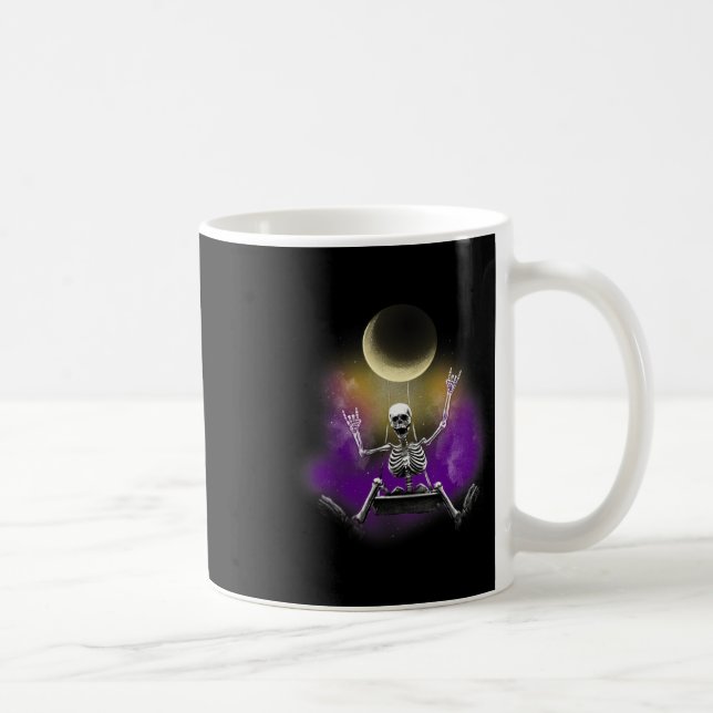 Swinging Skeleton Rockstar Moonlit Halloween Bones Coffee Mug (Right)