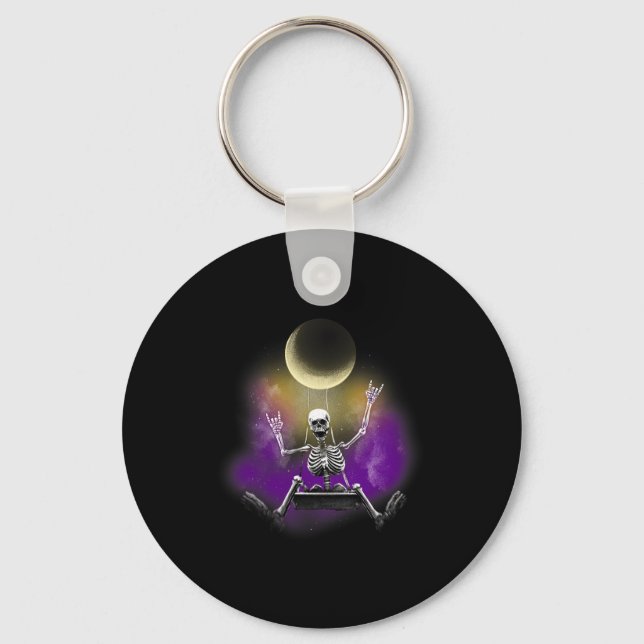 Swinging Skeleton Rockstar Moonlit Halloween Bones Key Ring (Front)