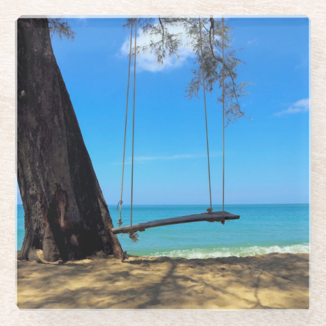 Swings & Tree on the Sand Glass Coaster (Front)
