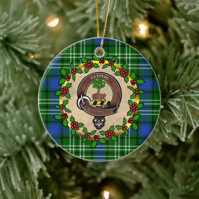 Swinton Clan Badge & Tartan Personalised Christmas Ceramic Ornament (Tree)