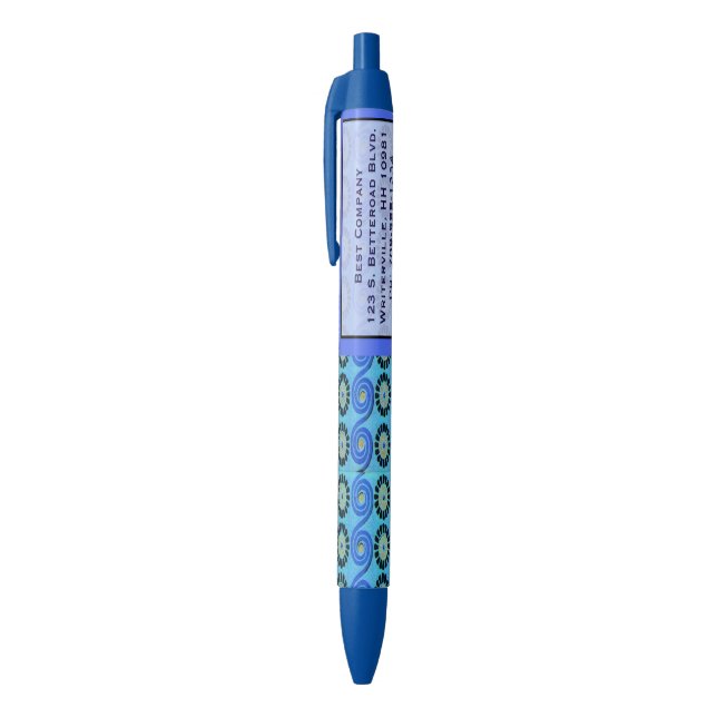 Swirl and circle pattern customised blue ink pen (Top (Vertical))