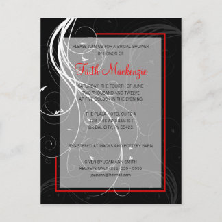 Swirl Black and Red Wedding Shower Invitation Postcard