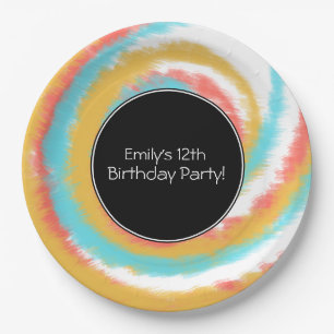 Swirl Dye Summer Birthday Party Paper Plate
