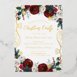 Swirl Floral Red Gold Green Christmas Party