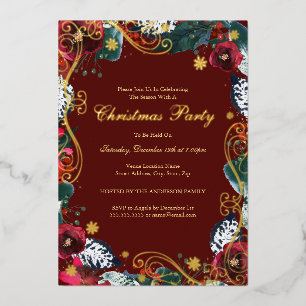 Swirl Floral Red Green Gold Christmas Party 
