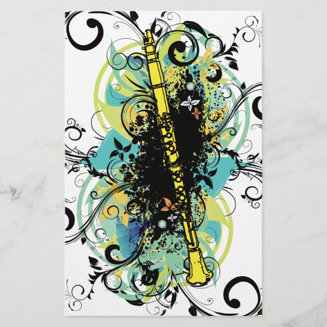 Swirl Grunge Clarinet Stationery (Front)