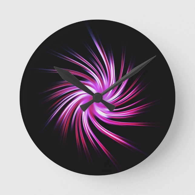 Swirl - Hot Pink White Black  Round Clock (Front)