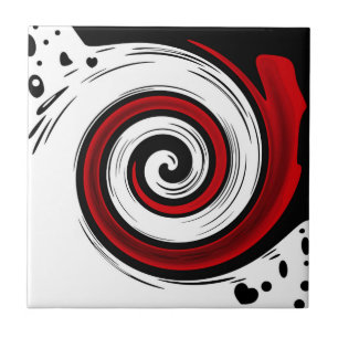 Swirl liquid circle modern black red white colours ceramic tile