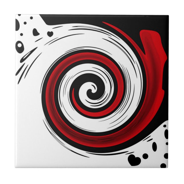 Swirl liquid circle modern black red white colours ceramic tile (Front)