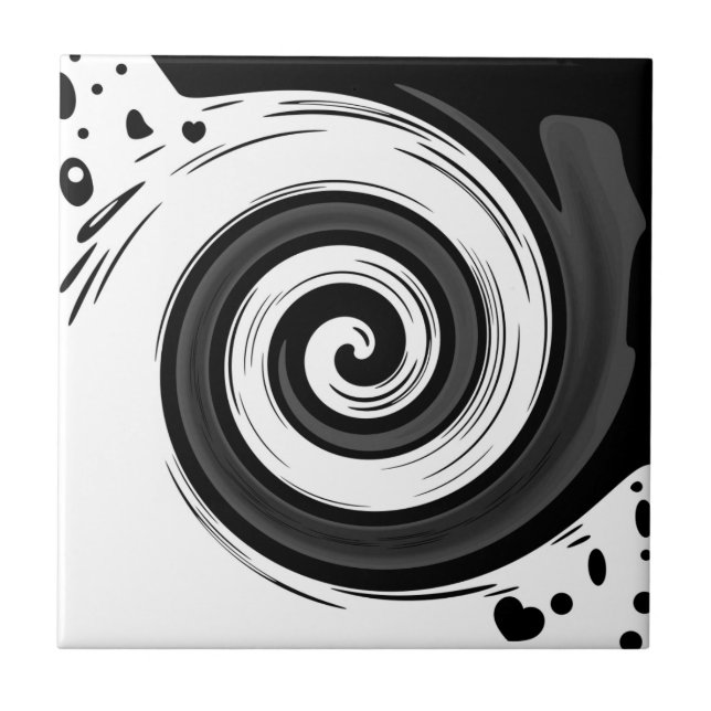 Swirl liquid circle modern black red white colours ceramic tile (Front)