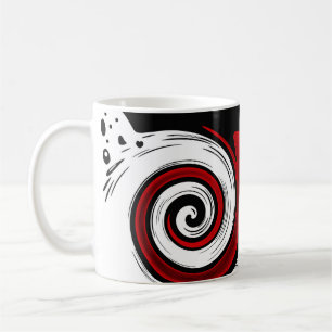 Swirl liquid circle modern black red white colours coffee mug