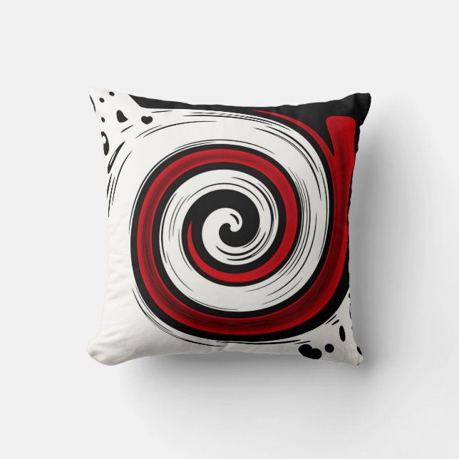 Swirl liquid circle modern black red white colours cushion (Front)