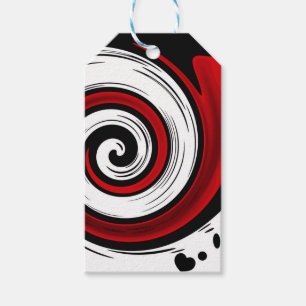 Swirl liquid circle modern black red white colours gift tags