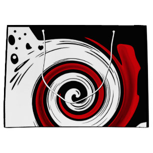 Swirl liquid circle modern black red white colours large gift bag