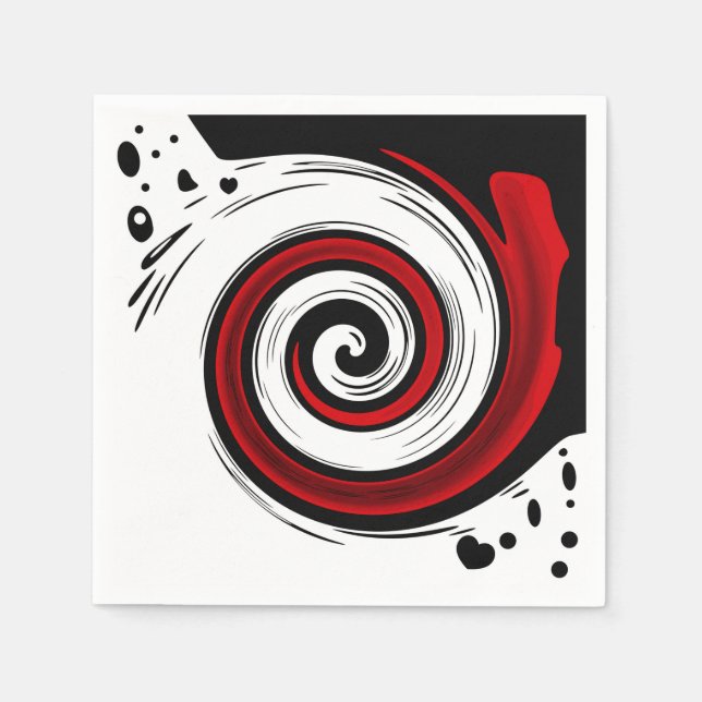 Swirl liquid circle modern black red white colours napkin (Front)