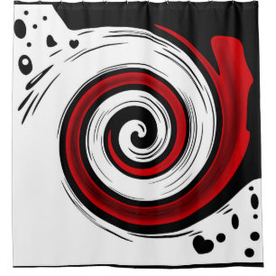 Swirl liquid circle modern black red white colours shower curtain