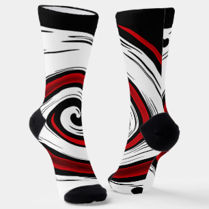 Swirl liquid circle modern black red white colours socks