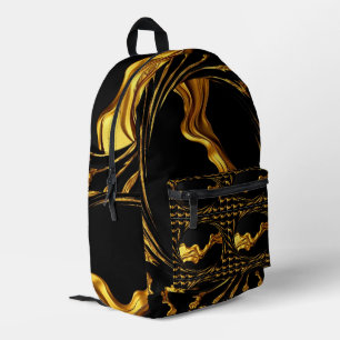 Swirl Liquid Gold Black Monochrome Christian Achem Printed Backpack