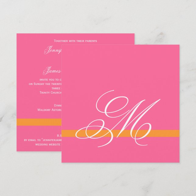 Swirl Monogram Wedding Invitation Pink Silver (Front/Back)