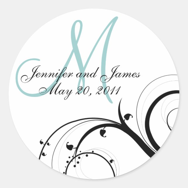 Swirl Monogram Wedding Invitation Stickers (Front)