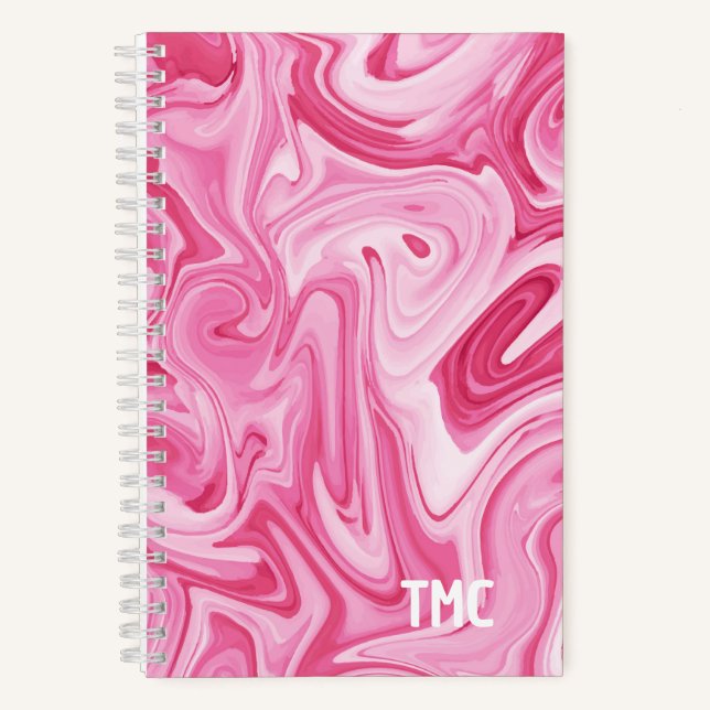 Swirl Paint Art INITIALS Pink Valentines Day Notebook (Front)
