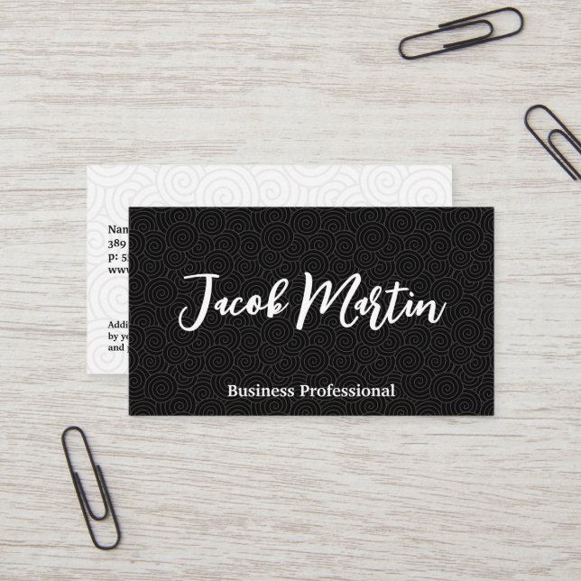 Swirl Pattern Background | Black White Business Card (Front/Back In Situ)