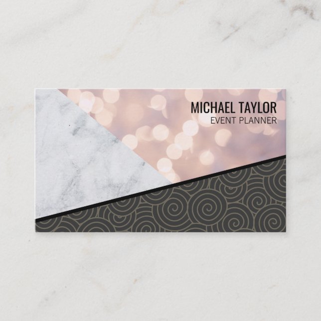 Swirl Pattern Bokeh and Marble Colour Block Business Card (Front)