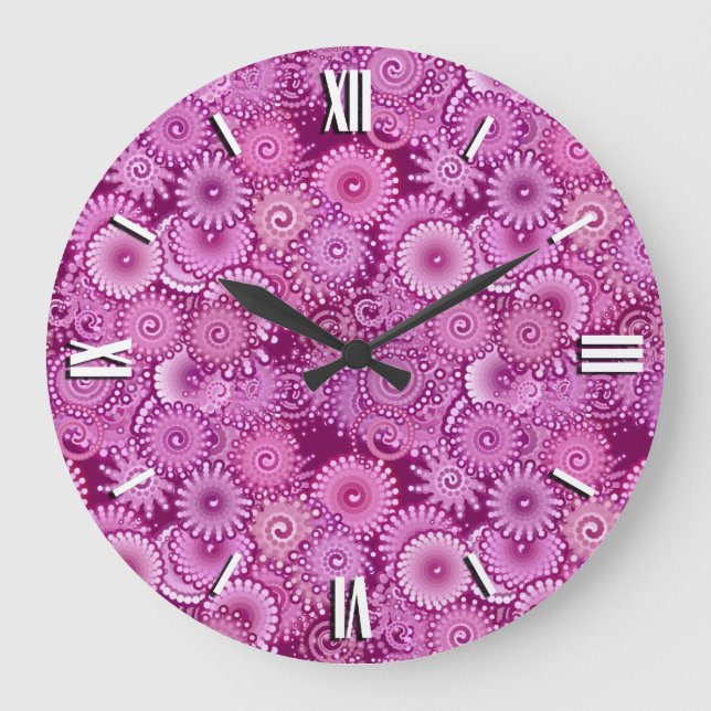 Swirl pattern, purple, pink, plum, lilac large clock (Front)