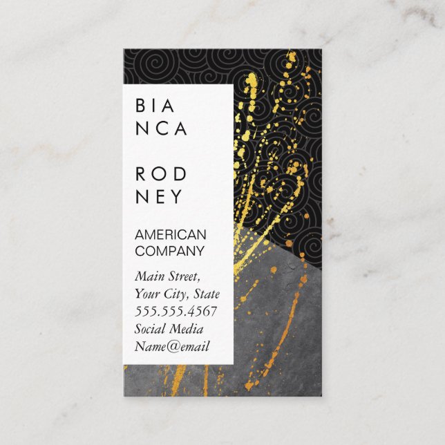 Swirl Pattern Slate Gold Spatter Business Card (Front)