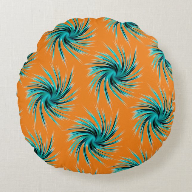 Swirl Pattern - Teal Green Blue Orange Yellow Round Cushion (Front)