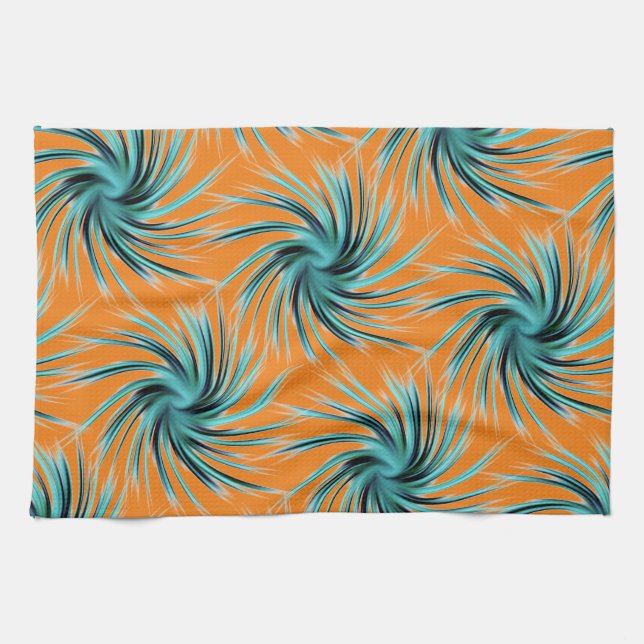 Swirl Pattern - Teal Green Blue Orange Yellow Tea Towel (Horizontal)