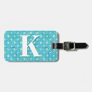 Swirl pattern, turquoise, with monogram luggage tag