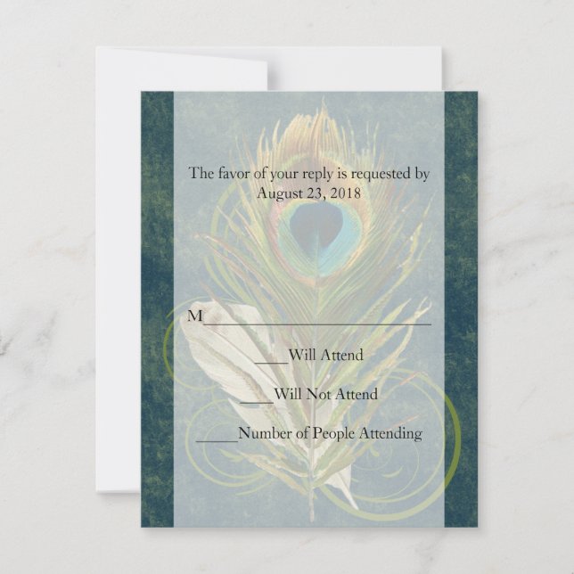 Swirl Peacock Feather -Click to View MATCHING SET- RSVP Card (Front)