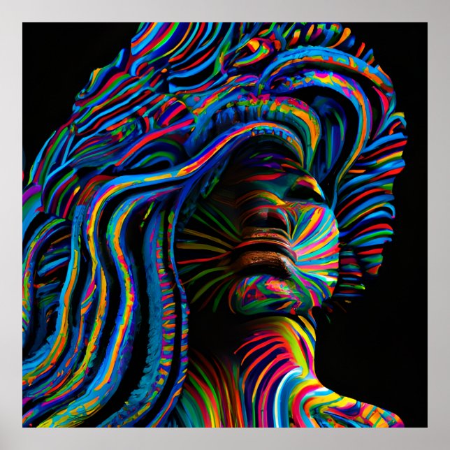 Swirl Rainbow Hair Black Melanin Afro Queen Crown Poster (Front)