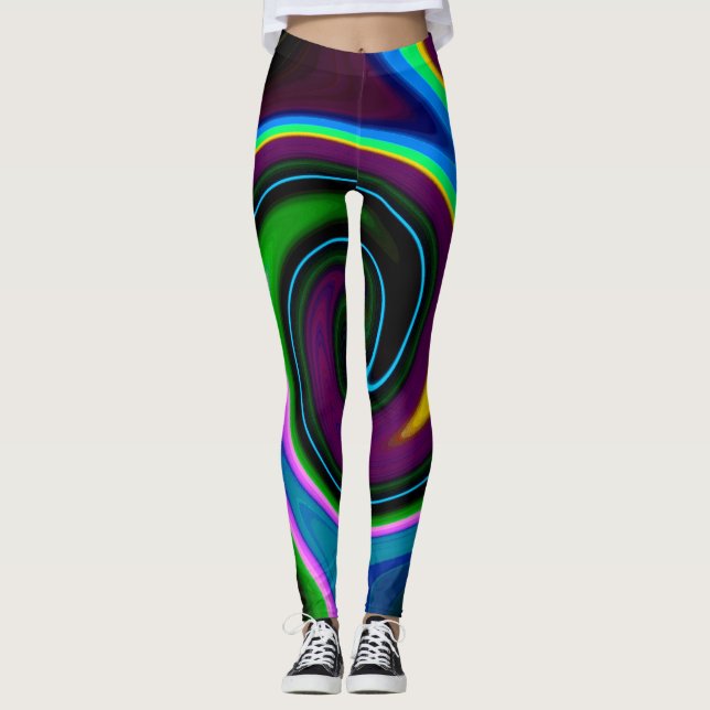 Swirl Retro Blue Leggings (Front)