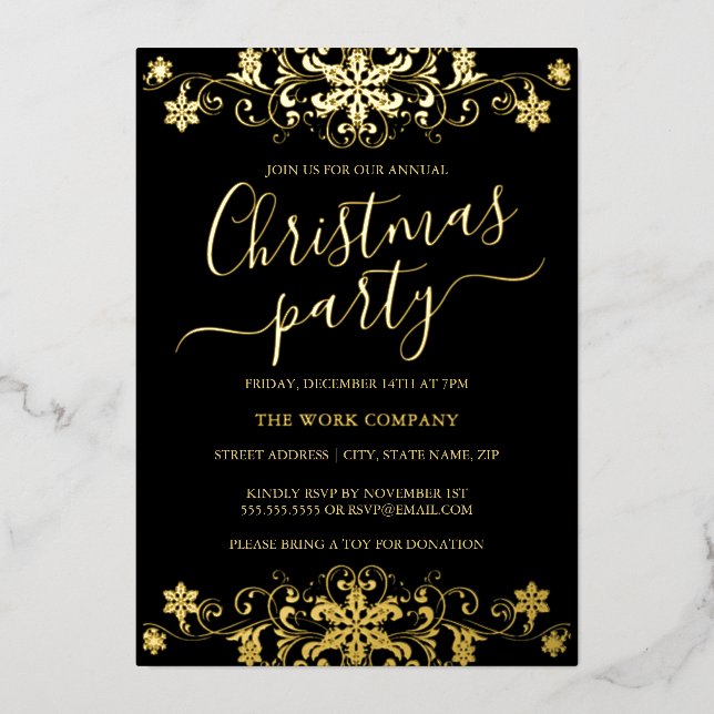 Swirl Snowflake Black Corporate Christmas Party  (Front)