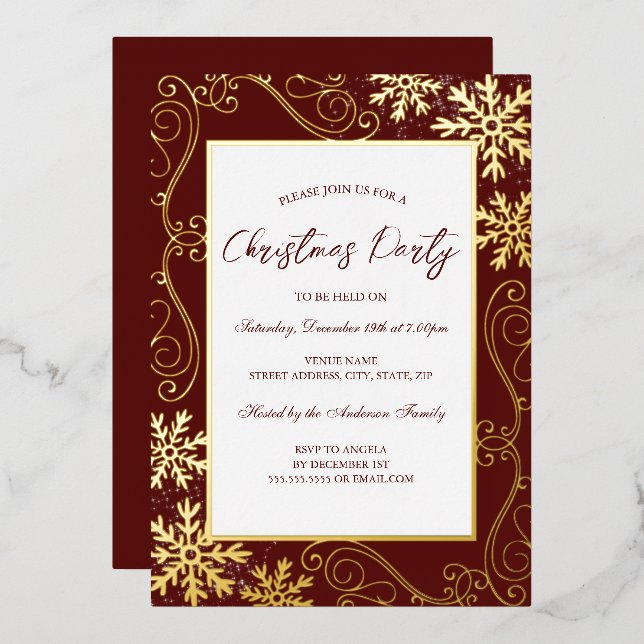 Swirl Snowflake Frame Red Gold Christmas Party (Front/Back)